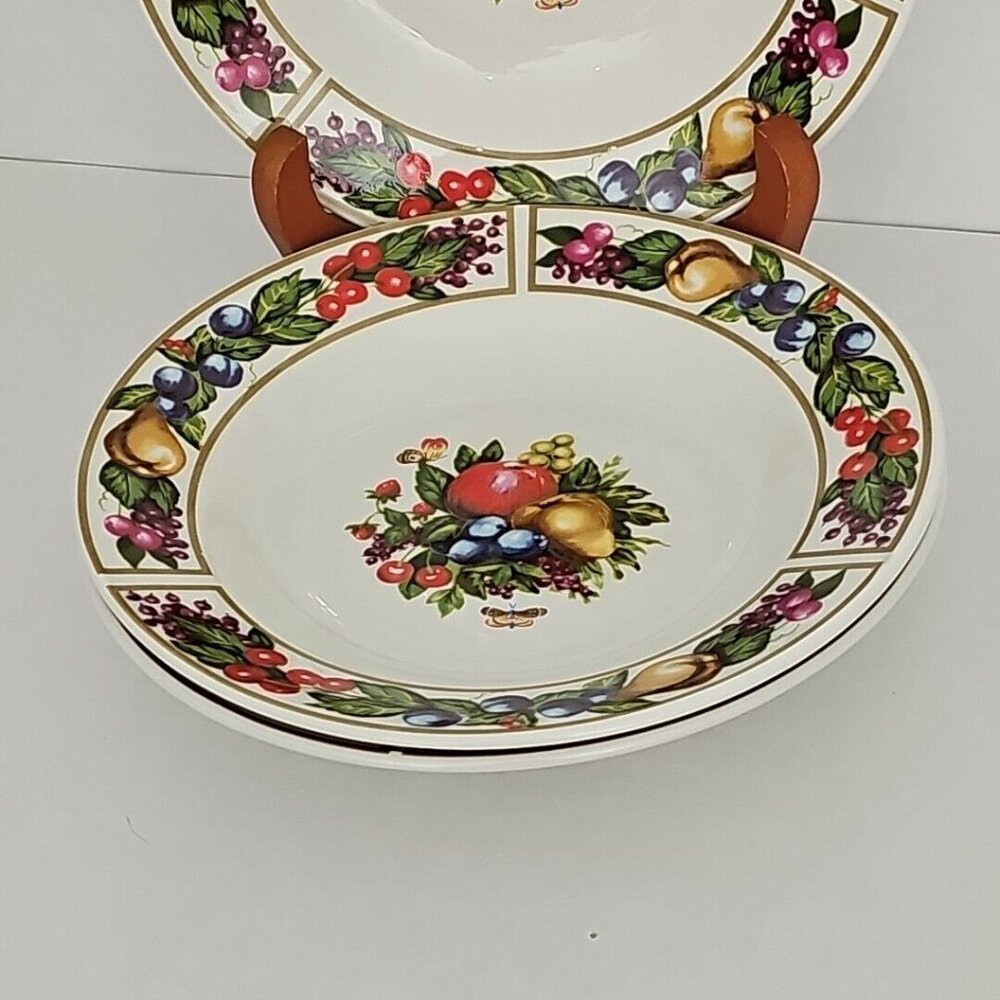 Tabletops Unlimited Tivoli Gardens Bowls 8" soup salad set-3 fruit butterfly - Picture 9 of 11